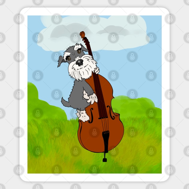 Miniature Schnauzer Funny Dog Playing Double Bass in a Field with Blue Sky Sticker by NattyDesigns
